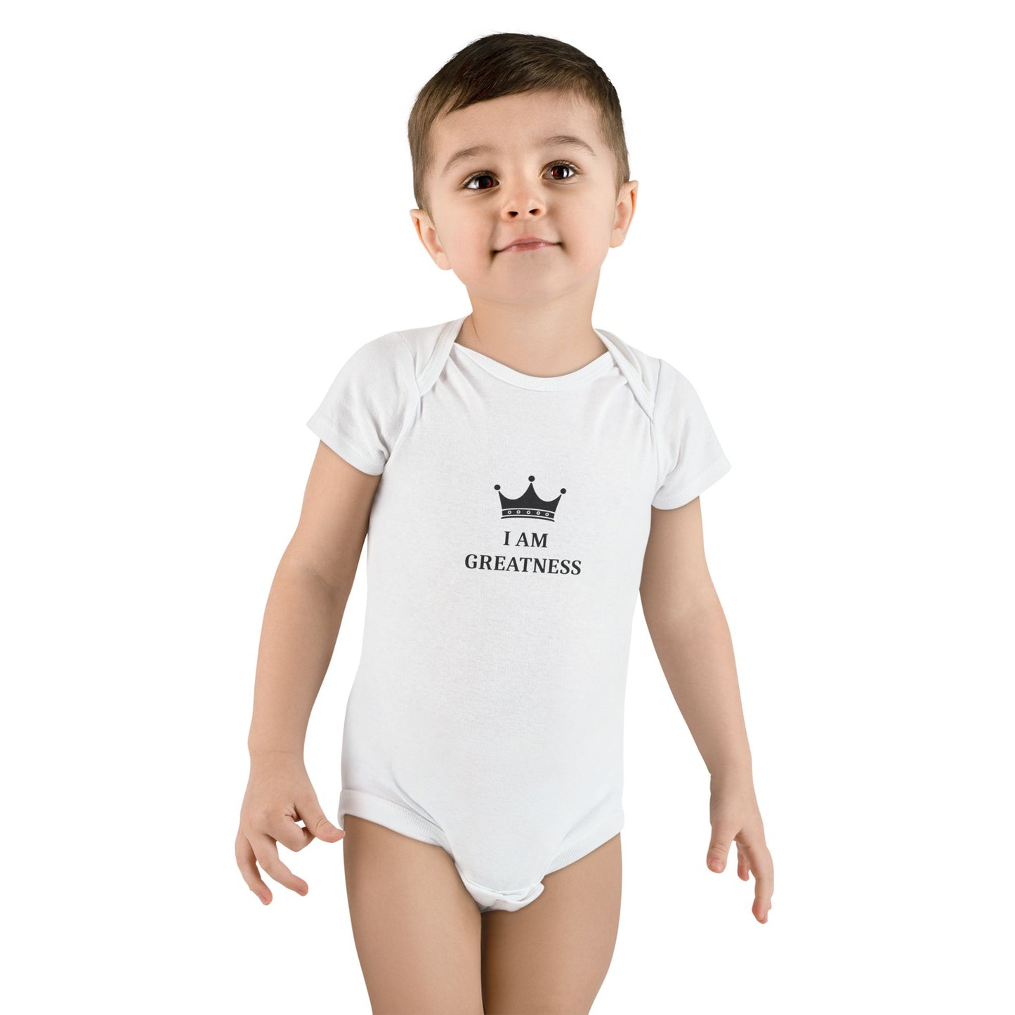 I Am Greatness Baby Onesie — Crown Graphic Infant Bodysuit