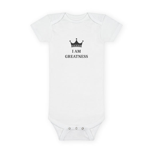 I Am Greatness Baby Onesie — Crown Graphic Infant Bodysuit